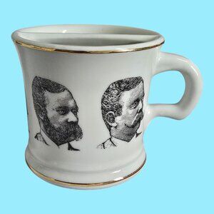 Vintage Shaving Mug w/ Perforated Shelf White Gold Rimmed